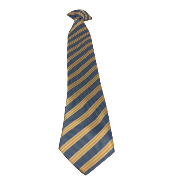 Youth Blue and Yellow Stripe Clip On Tie - Picture 2 of 6